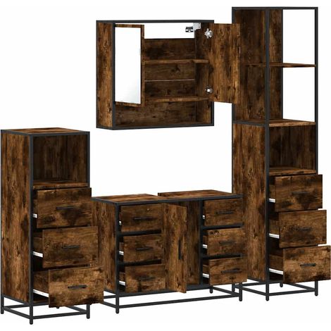 Set de muebles baño 4 pzas madera contrachapada roble ahumado