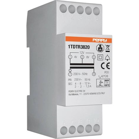 Wallair 1TDTR3820 Trasformatore per campanello 4 V, 8 V, 12 V 2 A