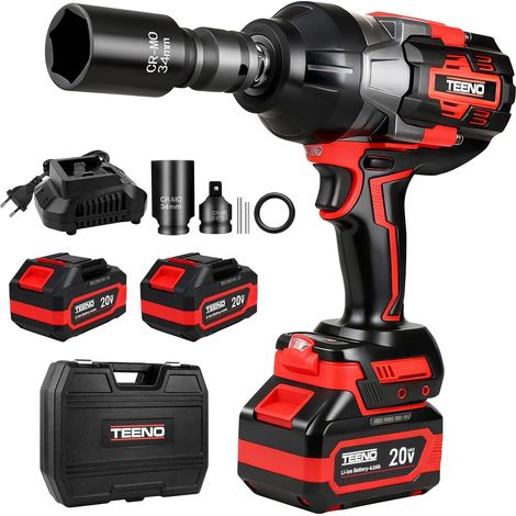 Teeno – Clé à chocs sans fil 1600Nm – Moteur Brushless – 2 batteries 4,0Ah – Entraînement 3/4' à 1/2' – Tête pivotante 90° – Enclume rotative 180°