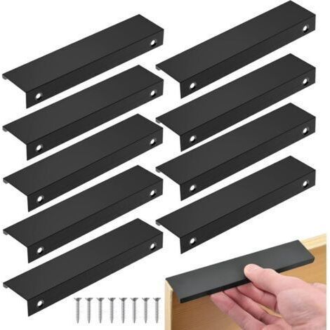 Poignée Cuisine Noir, 10PCS Entraxe 160mm Invisible Poignee de Meuble, poignet de porte cuisine en Aluminium, Noir Poignée Meuble pour Tiroirs Armoires Placard (Entraxe 160mm/ Long 200mm) (1/4)