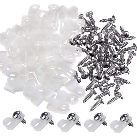 Nylon-Kabelklemmen Typ R für Kabelmanagement – 100 Stück – Weiß/Schwarz (1/2)