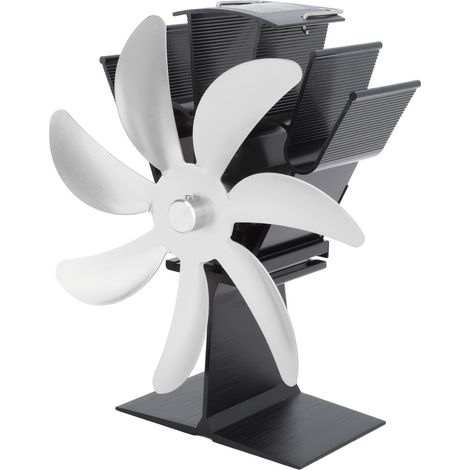 Ventilateur de poêle à 7 pales à énergie thermique, en alliage d'aluminium thermoélectrique, pour cheminée avec brûleur à bois, couleur argent. (1/5)