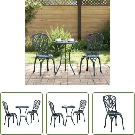 vidaXL Table jardin - Ensemble bistro de jardin 3 pcs Vert Aluminium (1/5)