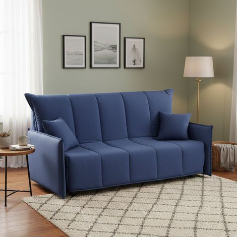 Talamo Italia Sofa cama Alissa, Sofá de 2 plazas, 100% Made in Italy, Sofá de salón con apertura trolley con apertura trolley, en tela acolchada, con reposabrazos estándar, Cm 150x90h85, Azul, con emb (1/5)
