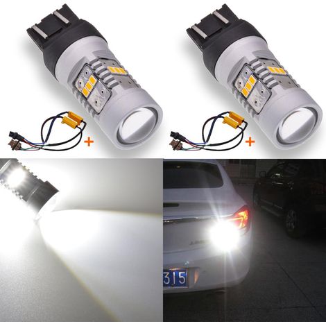 1800LM Blanc 7443 7444NA LED Ampoule de Rechange 14SMD Ampoules de Clignotants pour Voiture avec décodeur Canbus Exempt de Harnais de résistances de Charge 50W 8ohm