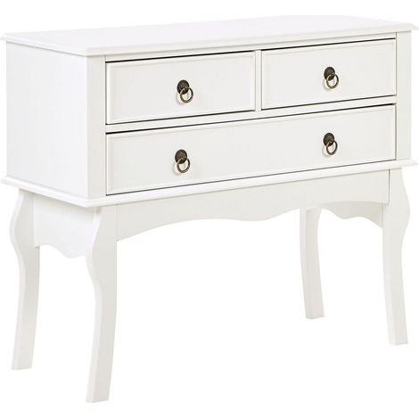 Beliani Console Table White 3 Drawers Retro Style Decorative 3-Drawer Chic Engineered Wood, Lacquered, 91 x 35 x 75 cm LAMAR (1/5)