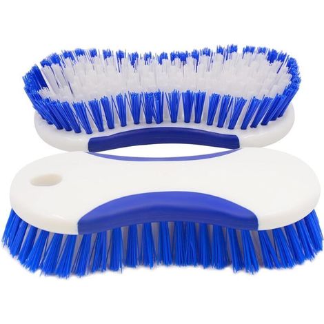 Lot de 2 brosses à récurer - En plastique - Avec poils denses - Brosse de nettoyage pour sol, tapis, carrelage, salle de bains (1/4)