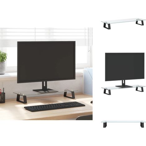 Support de moniteur noir 60x20x8 cm verre trempé et métal - Support Ordinateur - Support Écran - Support Moniteur - Stand Informatique - Ergonomie Bureau (1/5)