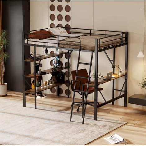 lit adulte couchage bureau 90x200 métal rangement OKMYHOME (1/5)
