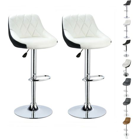 Tabouret de Bar Lot de 2 avec Siège Bien Rembourré, 2 Design 2 Couleurs, Tabourets en Simili-Cuir Réglable, Blanc+noir (1/5)