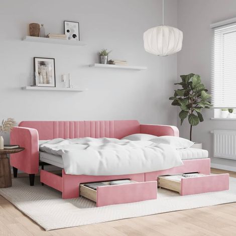 vidaXL Lit de jour avec gigogne et tiroirs rose 90x200 cm velours