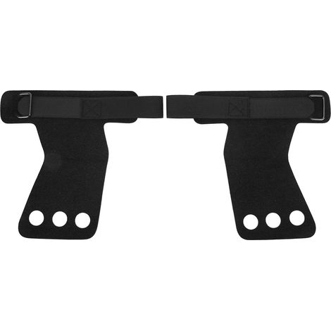 Lot de 2 protège-paumes en similicuir pour la gymnastique, poignées à trois doigts pour tractions et haltérophilie, noir (1/5)