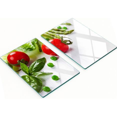 Tablas de servir de cristal para cocina con dise帽o de verduras frescas, 2 x 40 x 52 cm.