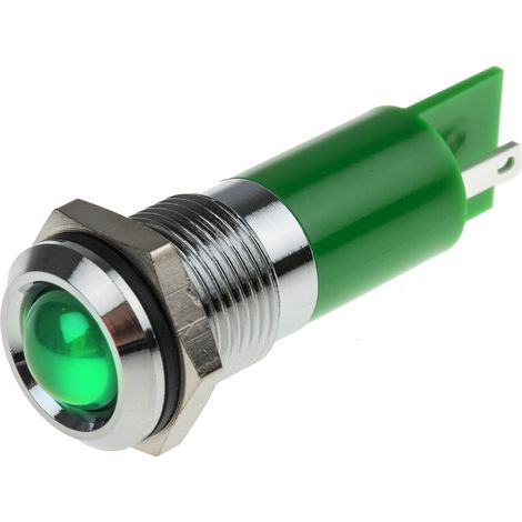 Voyant LED lumineux Vert RS PRO, dia. 14mm, 220V c.a., IP67 ( Prix pour 1 ) (1/2)