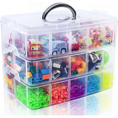 Esta caja de almacenamiento apilable de tres niveles es ideal para guardar cuentas, materiales de arte, etc. (una caja) (1/5)