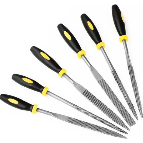 Set mit 6 Nadelfeilen mit Metallgriffen, 4 x 160 mm, kleine Metallfeilen: flach, quadratisch, dreieckig, rund, halbrund für Holz- und Metallbearbeitung (1/5)
