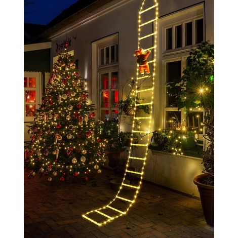 Échelle de Noël avec Père Noël - 400 lumières LED, 8 modes d'éclairage, minuterie et mémoire, alimentation secteur, décoration de Noël pour l'intérieur et l'extérieur, jardin, arbre (blanc (1/5)