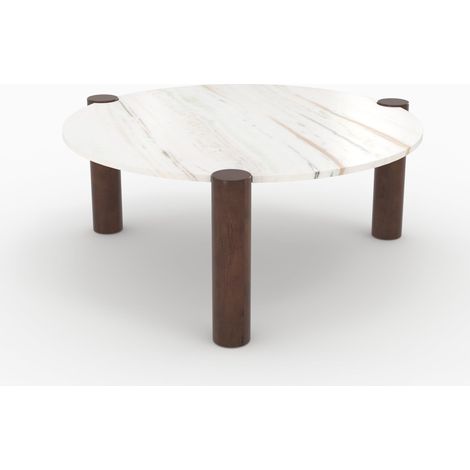Mesa baja redonda de mármol y madera de mango D86 cm - Pauline (1/4)