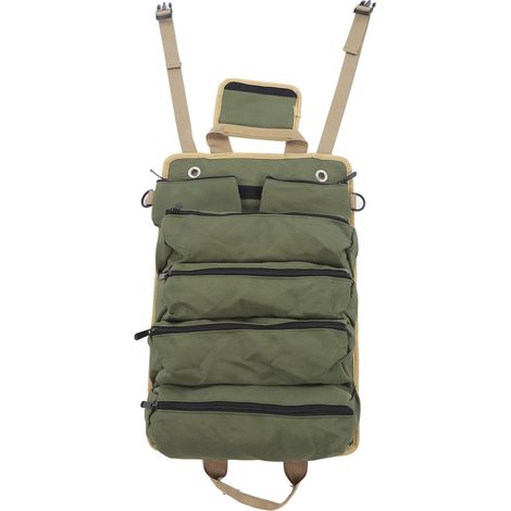 Sac de rangement à outils roulant multifonction, poches séparées en tissu Oxford, organisateur portable pour jardinage et camping, vert (1/5)