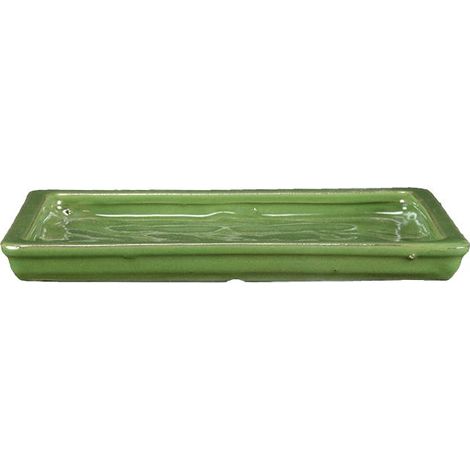 Sottovaso per bonsai rettangolare in gres smaltato verde 22,5x16x1,5 cm - GA1S (1/3)