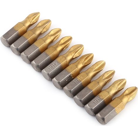 10 embouts de tournevis antidérapants en titane, de 25 mm de long, PH2 (1/3)