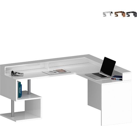 Moderne Eckschreibtisch für Zuhause und Büro mit Aufsatz Esse 2 A Plus - Weiß glänzend