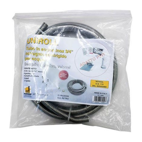 Tubo flessibile per acqua KIT 4 mt. -   1/2" DN12 mm. acciaio inox con 4 raccordi femmina e tagliatubo utocartellanti