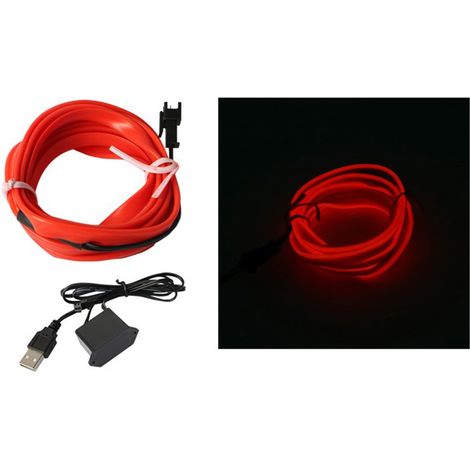 Neonlichtkabel für Autos, USB-betrieben, Ambientebeleuchtung, LED-Innenraumstreifen, 5 V, 3 m, rot