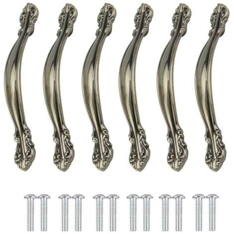BUNTHAUS Poignées de Meuble Vintage 6 Pièces - Pour Porte, Meubles, Cuisine, Armoire, Tiroir, Placard - Sculptées en Alliage - Avec Vis, Entraxe de Trous 96mm