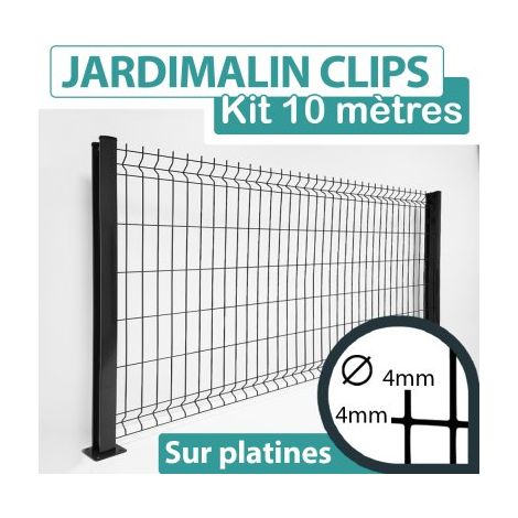 Cloture & Jardin – Kit grillage rigide gris anthracite 10M – Acier thermolaqué – Poteaux à encoches – Installation sur platines – Hauteur 0,63m (1/4)
