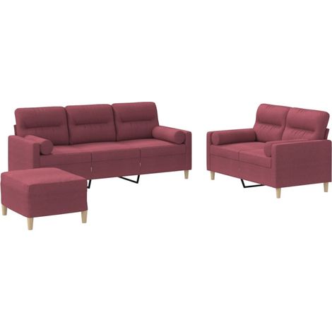 Maison Exclusive - Set di Divani 3 pz con Cuscini Rosso Vino in Tessuto