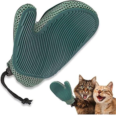 Gants de toilettage pour animaux, gants brosses pour chats, gants brosses double face douces pour enlever les poils d'animaux, gant anti-poils pour nettoyer canapé et tapis (bleu) (1/5)