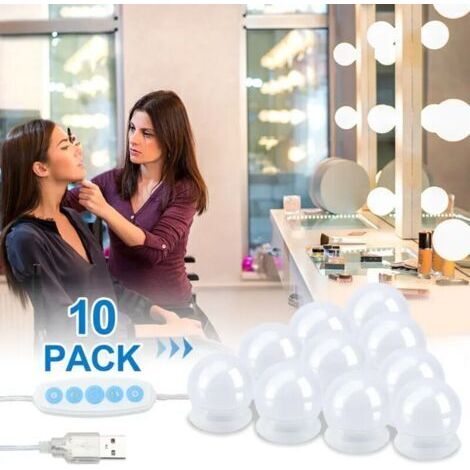 Miroir de maquillage lumineux à LED avec 10 ampoules à intensité variable 3 couleurs Câble USB stylisé Hollywood (1/5)