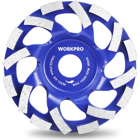 WORKPRO Meule Diamant Béton 125 mm 16 Segments, Disque de Meulage pour Pierre Granit, Épaisseur 6 mm, Faible Vibration, Compatible Meuleuse d’Angle