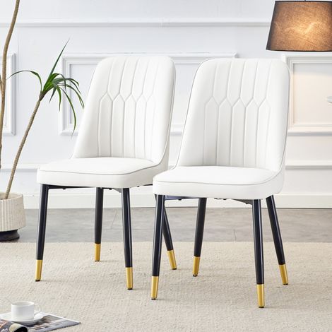 CAIziLot 2 chaises design blanc simili cuir pieds noir cuisine salon chambre (1/5)