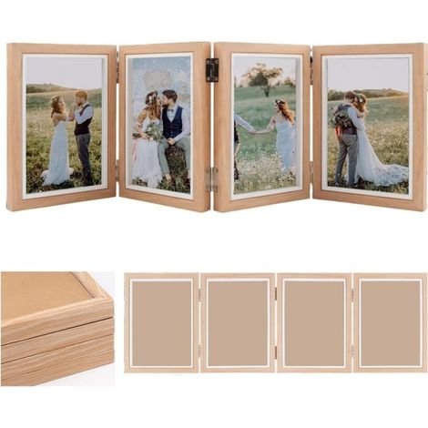 Cadre Photo pour 4 Vues 10x15 cm Pliable Couleur du Bois Cadre Photo Collage en MDF Verticales Moderne Multiple Photos Frame Bureau Salon ect