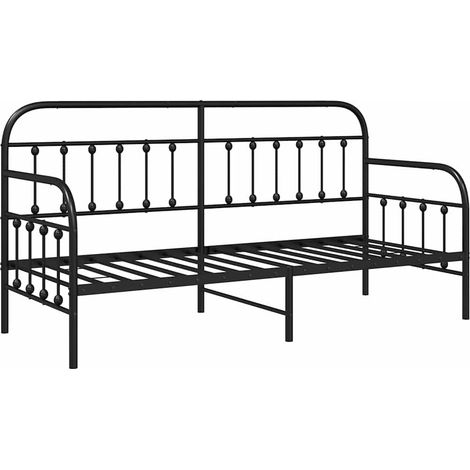Estructura de cama de día con cabecera Negro 75 x 190 cm Acero vidaXL (1/5)