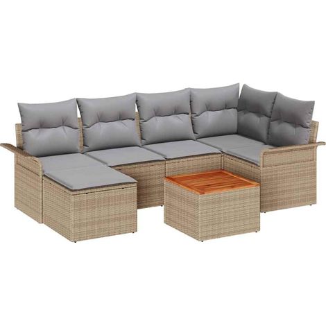 Maison Exclusive - Gartensofa-set 7 pcs Beige und Hellgrau Poly-R