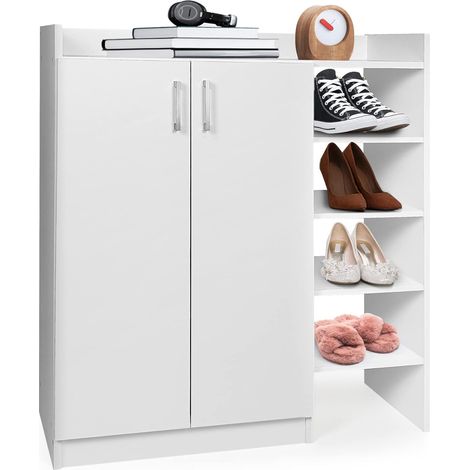 COSTWAY Armadio Porta Scarpe, Scarpiera con Ripiani Regolabili a 3 Posizioni, Mobiletto Multifunzionale a 2 Ante con 5 Scomparti Aperti, per Ingresso, Corridoio, Soggiorno, 83 x 31 x 91 cm (Bianco) (1/5)