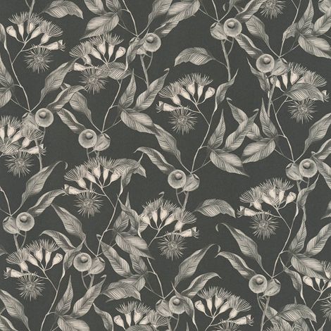 Papier peint floral Profhome 394302 papier peint intissé gaufré à chaud légèrement texturé avec des ornements floraux mat noir blanc gris 5,33 m2