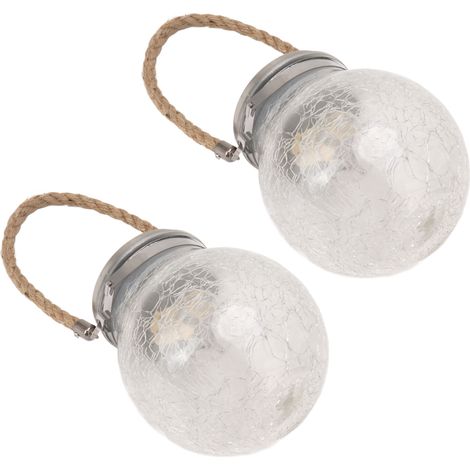 Lot de 2 lanternes solaires en verre, étanches, à LED rotatives automatiques et effet craquelé, pour pelouse, terrasse ou extérieur. (1/5)