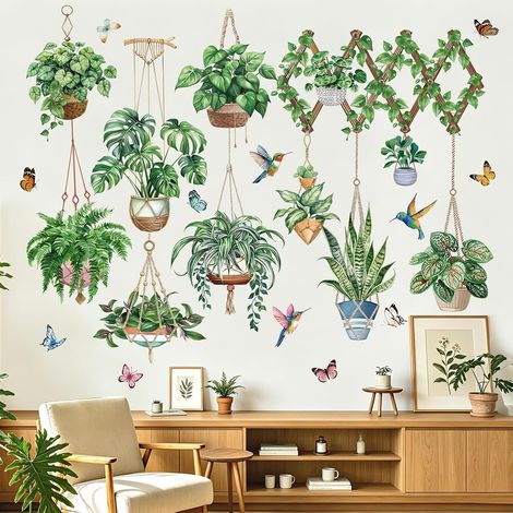Stickers Muraux Feuille Vertes Plante en Pot Autocollants Mural (1/5)