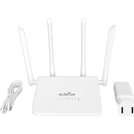 Routeur WiFi 4G 300Mbps avec emplacement carte SIM standard, 4 antennes, jusqu'à 20 utilisateurs, hotspot mobile WiFi Type C pour Europe 100-240V, prise US (1/5)