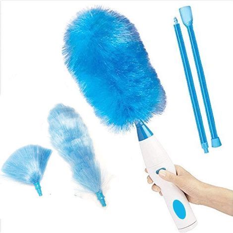 Balai À Poussière Motorisé - 250 Tr/Min - Tête Pivotante 360° Et Flexible 180° - Poignée Réglable - Brosses Électrostatiques - Pour Meubles. Stores. Pales De Ventilateur - 1 Pièce (1/5)