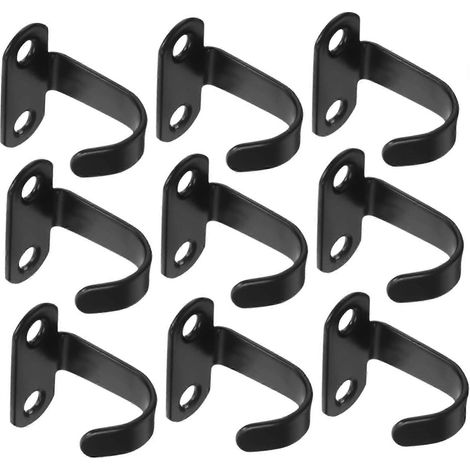 10 Stück Edelstahl-Deckenhaken, schwarze Wandhaken mit Schrauben, geformte Haken für Mäntel, Hüte, Schlüssel, Metall-Einzelhaken 3,5 x 3,5 cm (1/5)