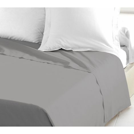 Drap plat coton 57 fils gris clair 180 x 290 cm