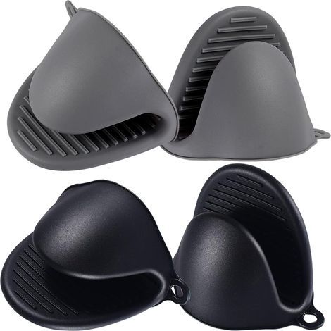 Lot de 2 mini-maniques de cuisine en silicone résistant à la chaleur - Noir et gris (1/5)