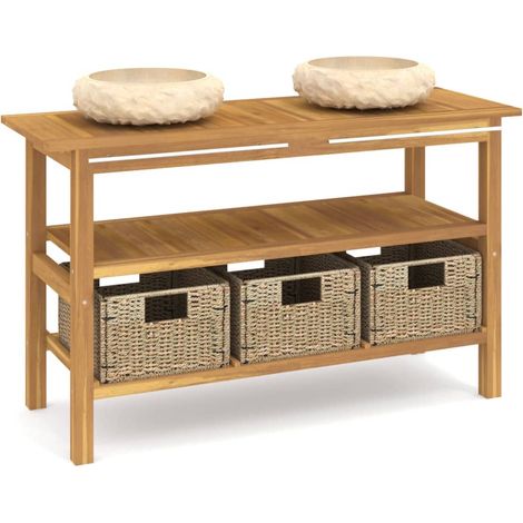 Maison Exclusive - Mobile Vanità Bagno e Lavandini Marmo Crema Legno Massello Teak