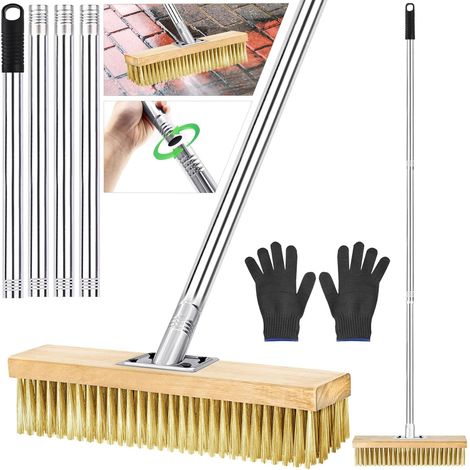 Metal Brush with Handle 150 cm, Metal Broom Brush, for Removing Weeds, Moss and Stains (1/5)