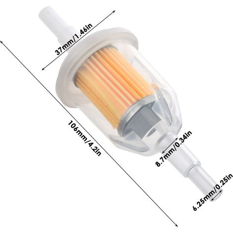 Total length 100mm, diameter 35mm, can connect to 6mm and 8mm FUEL FILTER oil filters.
